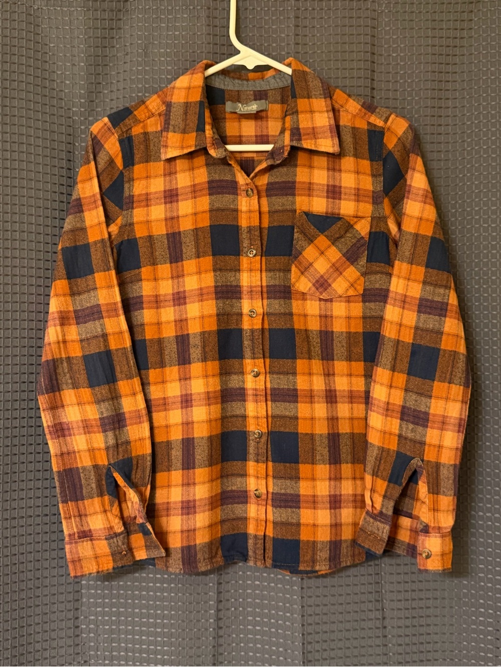 Natural Reflections Orange and Navy Plaid Button-Down Shirt